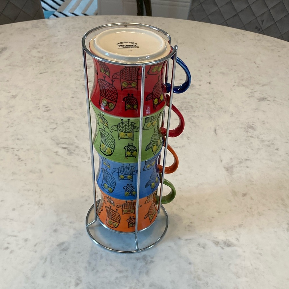 Pier one- Colorful Owl Stackable Mugs Set